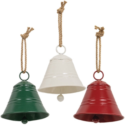 Painted Metal Christmas Bell Ornament Small 3 Asstd.