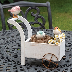 Distressed White Wooden Garden Cart Planter