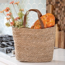 Woven Seagrass Tote w/Leather Handles