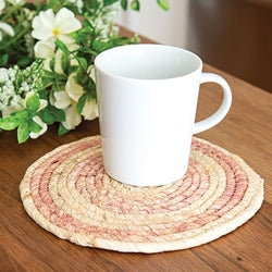 Woven Natural and Rose Seagrass Table Mat - 8"