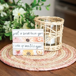 Woven Natural and Rose Seagrass Table Mat - 10"