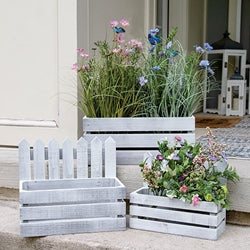 3/Set - White Wooden Picket Planter Boxes