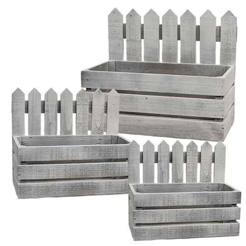 3/Set - White Wooden Picket Planter Boxes