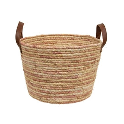 3/Set - Woven Natural and Rose Seagrass Baskets