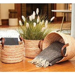 3/Set - Woven Natural and Rose Seagrass Baskets