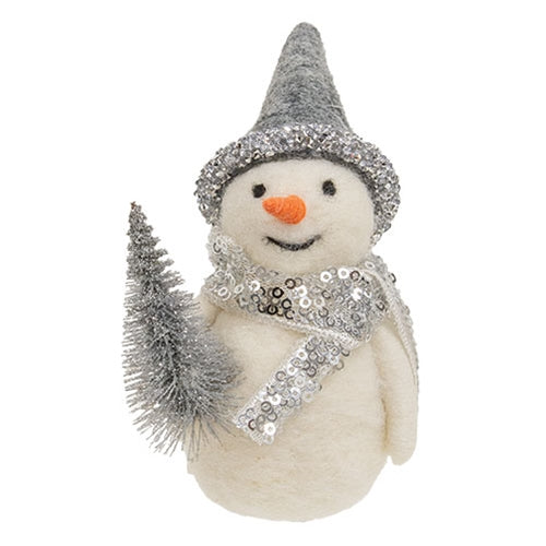 Silver Snowman Felted Ornament