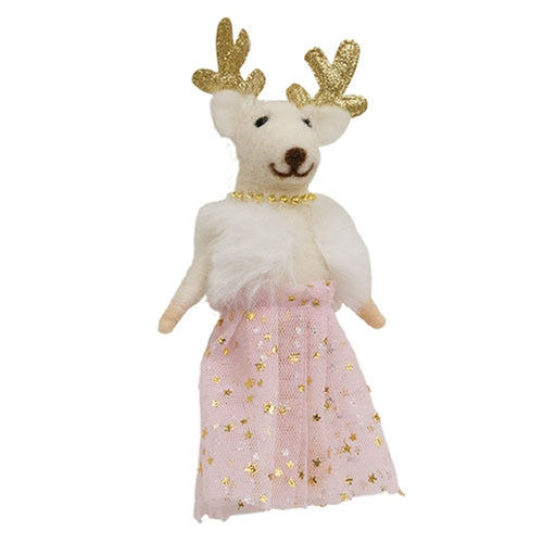 Pink and Gold Glam Deer Felted Ornament