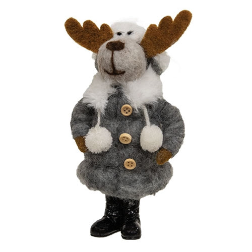 Moose in Gray Puffer Coat Felted Ornament