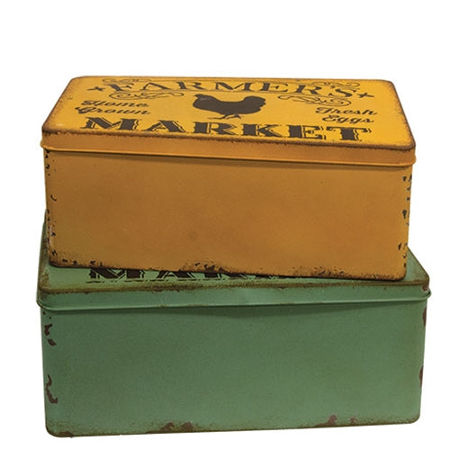 2/Set Distressed Metal Farmer's Market Boxes w/Lids