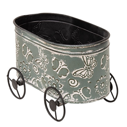 Distressed Teal Metal Butterfly Cart Planter