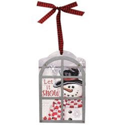 Wood/Galvanized Snowman Window Pane Ornament 3 Asstd.