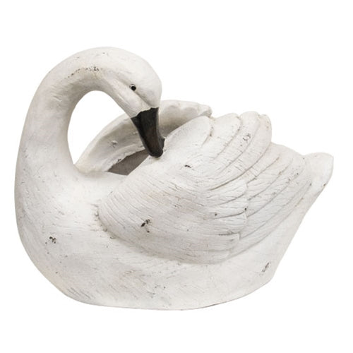 Distressed Resin Carved Look Swan Planter