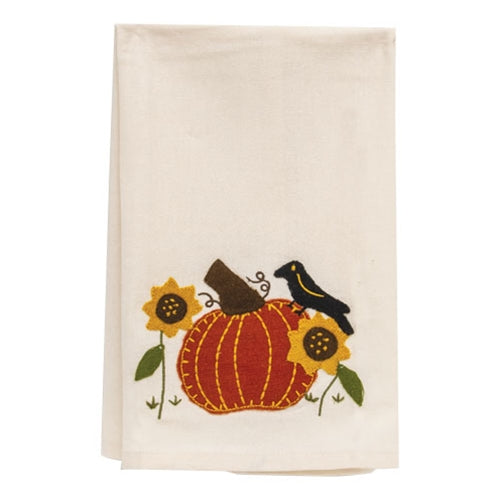 Primitive Crow On Pumpkins w/Sunflowers Dish Towel