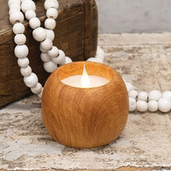 Round Wooden LED Timer Candle - 4"x3"