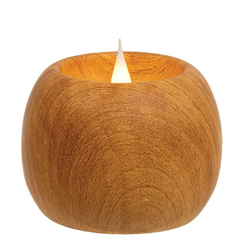 Round Wooden LED Timer Candle - 4"x3"