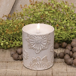 Sunny Days White Ceramic Embossed LED Timer Candle