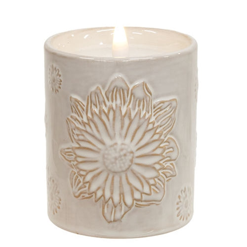 Sunny Days White Ceramic Embossed LED Timer Candle