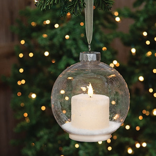 6" Bulb Ornament w/Frosty LED Candle