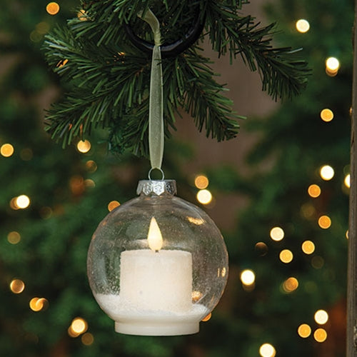 4" Bulb Ornament w/Frosty LED Candle