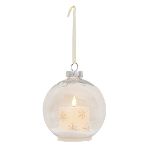 6" Bulb Ornament w/Gold Snowflake LED Candle