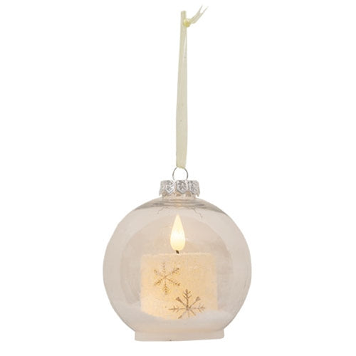 4" Bulb Ornament w/Gold Snowflake LED Candle