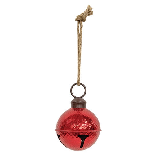 Distressed Metallic Red Diamond Pattern Jingle Bell 5"