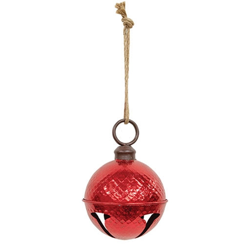 Distressed Metallic Red Diamond Pattern Jingle Bell 6.5"