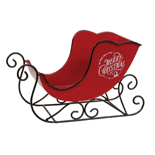 Vintage Red Metal Merry Christmas Sleigh