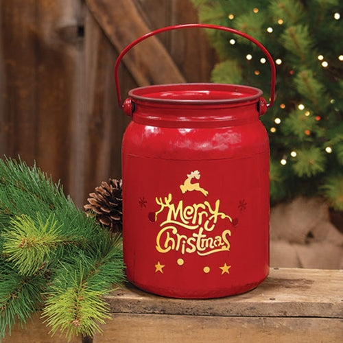 Vintage Red Merry Christmas Milk Can Luminary