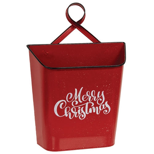 Red Metal Merry Christmas Wall Pocket