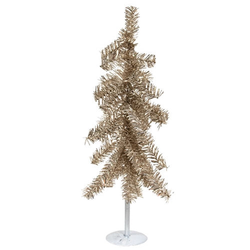 Silver Tinsel Christmas Tree on Distressed White Metal Base 20"H