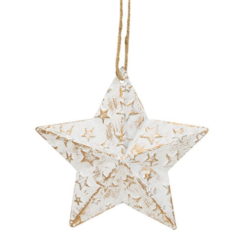 Vintage White Metal Hanging Star w/Gold Embossed Stars 5.75"