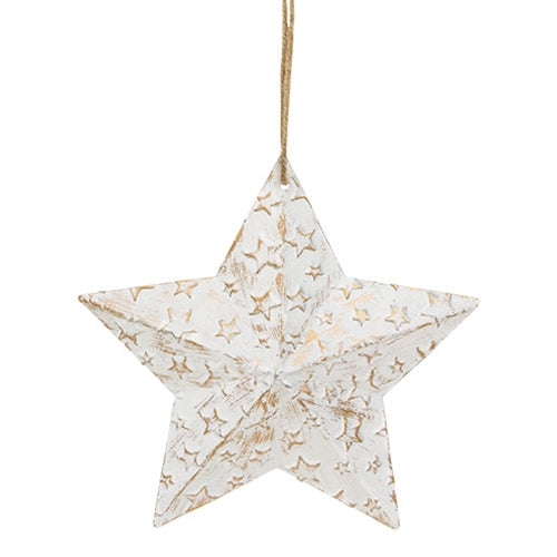 Vintage White Metal Hanging Star w/Gold Embossed Stars 7.5"