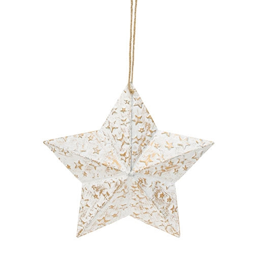 Vintage White Metal Hanging Star w/Gold Embossed Stars 9.5"