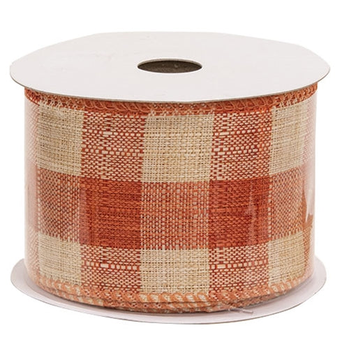 Wired Orange & Cream Gingham Ribbon 2.5" x 10yds