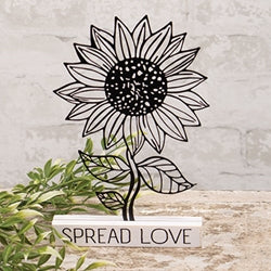 Black Metal Sunflower on "Spread Love" Wooden Base