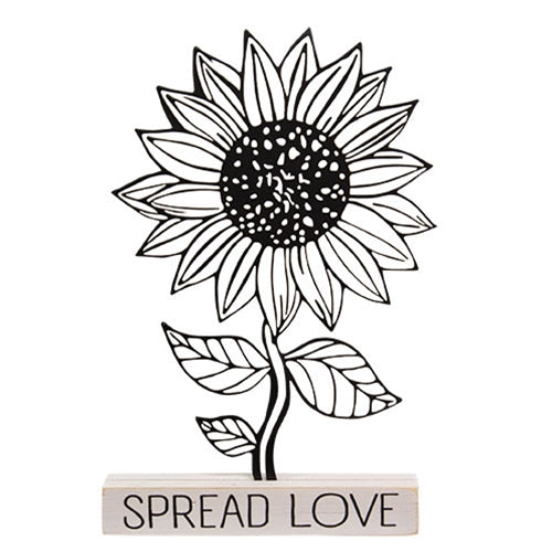 Black Metal Sunflower on "Spread Love" Wooden Base