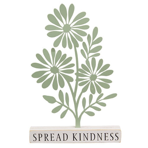 Sage Green Metal Daisies on "Spread Kindness" Wooden Base