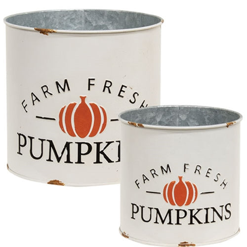 2/Set Distressed Metal Farm Fresh Pumpkins Buckets