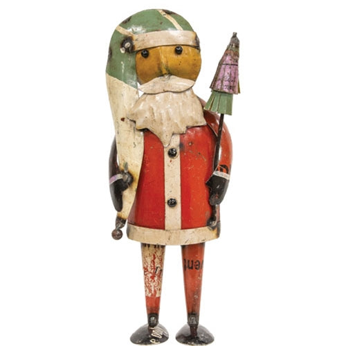 Vintage Metal Father Christmas w/Tree