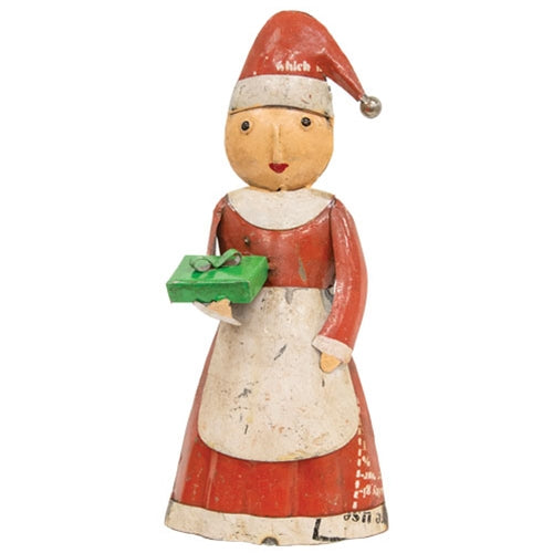 Vintage Metal Mrs. Claus w/Present