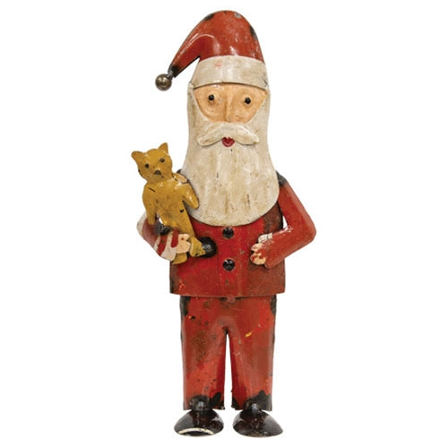 Vintage Metal Santa Holding Teddy Bear