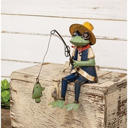 Vintage Metal Louis Frog With Fishing Pole