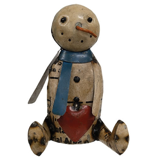 Vintage Metal Sitting Heart Belly Snowman