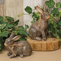 2/Set - Carved Look Hatch Mark Bronze Finish Resin Bunnies