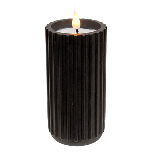 Black Fluted Pottery LED Candle 3" x 6"