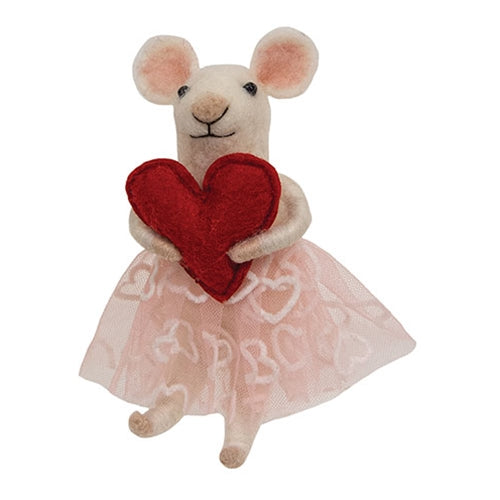 Heart Mouse with Tutu Felted Ornament