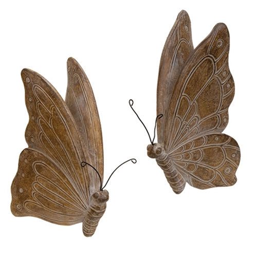 Distressed Carved Wood Look Resin Butterfly - 2 Asstd.