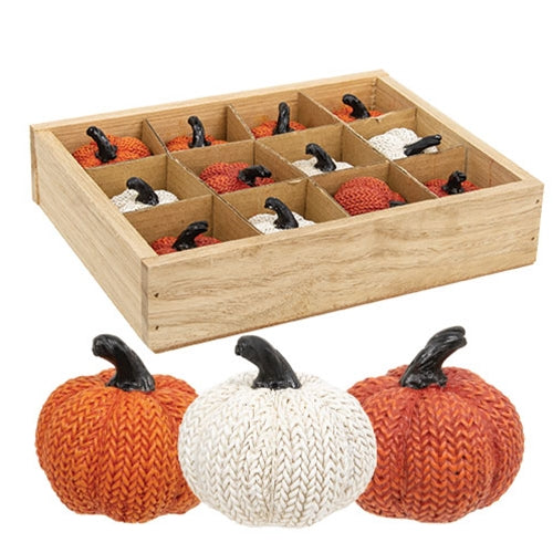 12/Set Resin Sweater Pumpkins in Crate