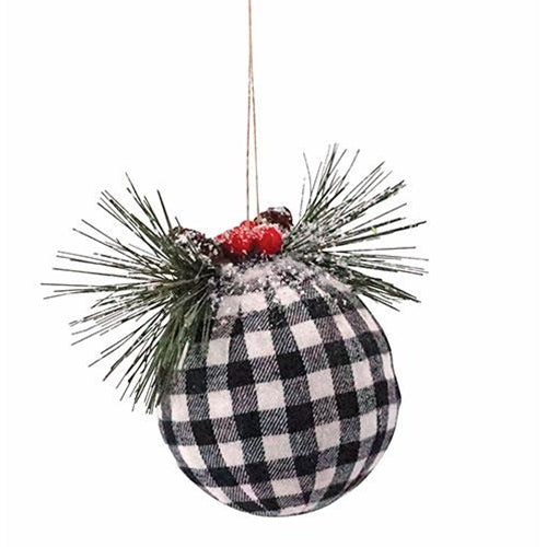 Black/White Plaid Ball Ornament